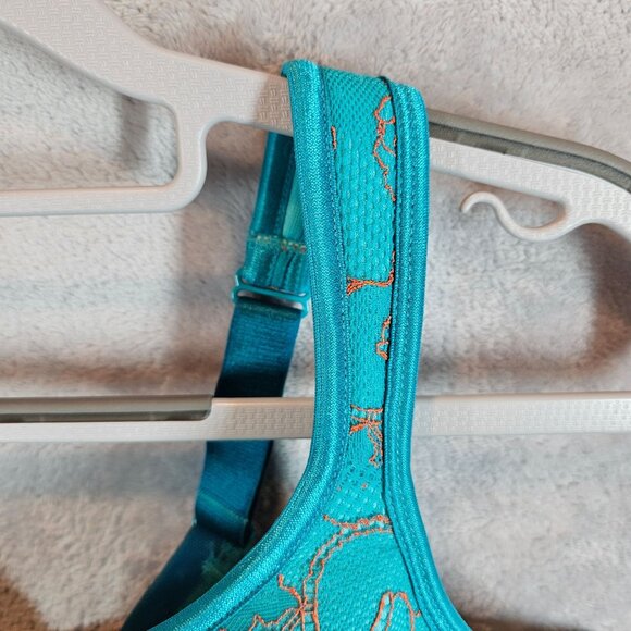 Cacique 44G Turquoise Lace Full Coverage Underwire Bra teal gold  accent wires - Picture 7 of 12